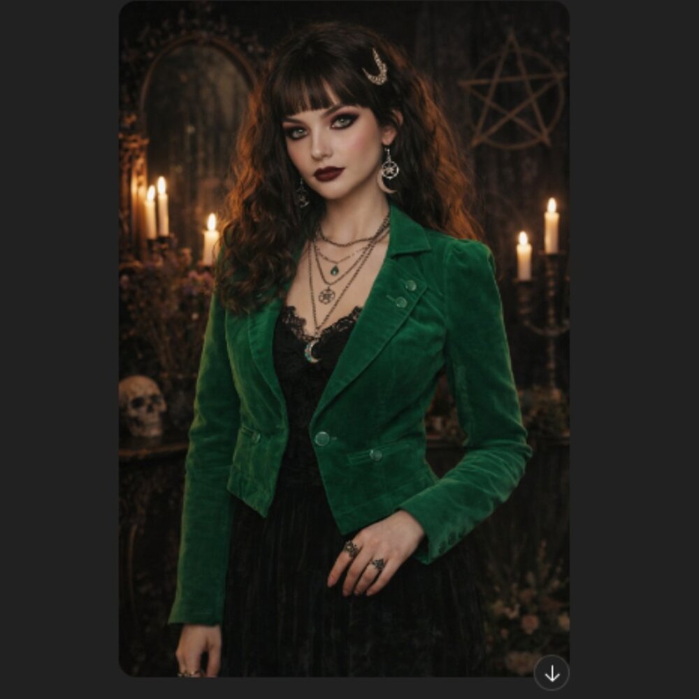 Velvet Green Jacket Blazer Vero Moda Single Breast Whimsigoth Goth 34 XS Small
